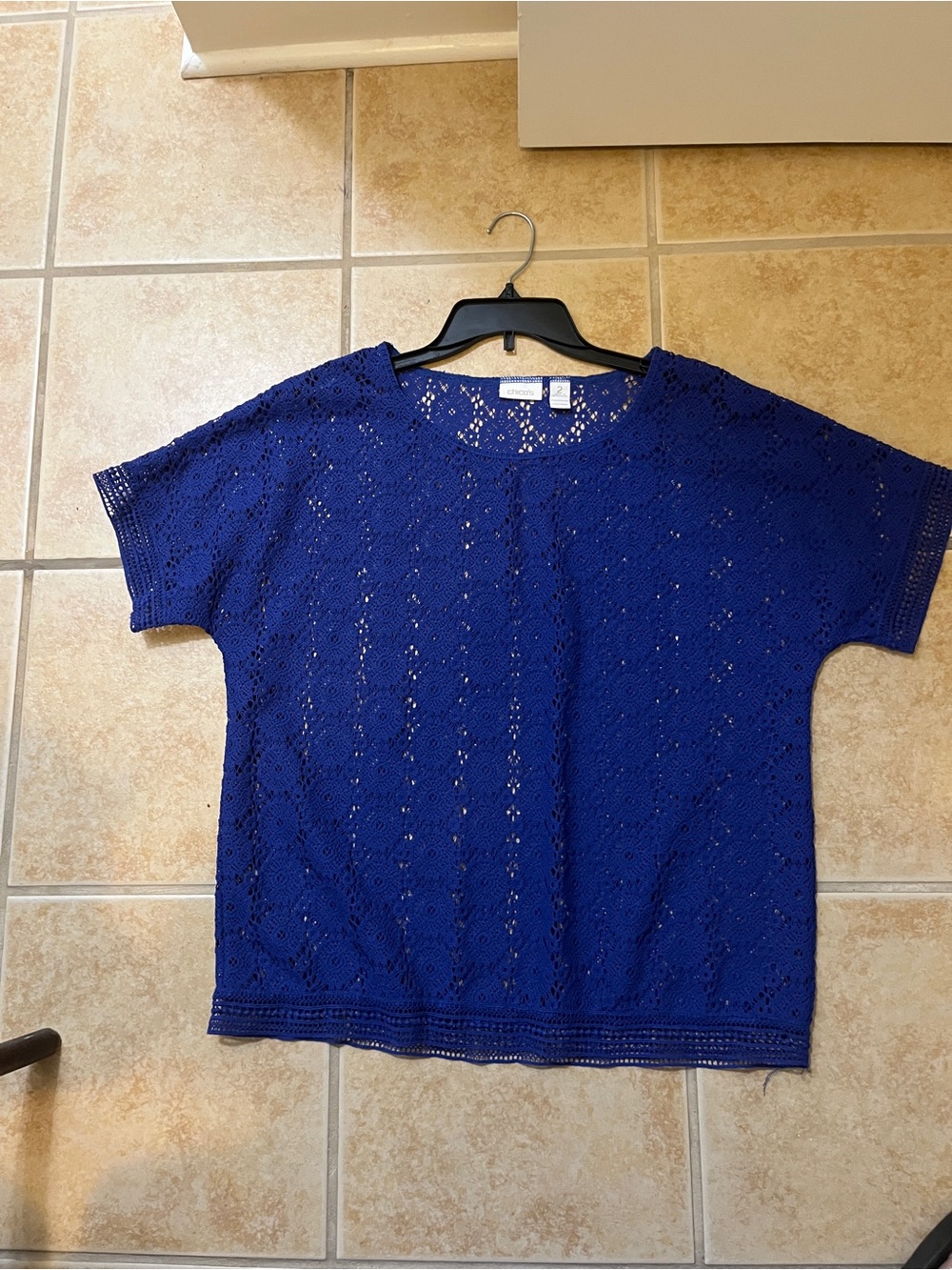 Chico’s Royal Blue Crochet Short-Sleeve Top